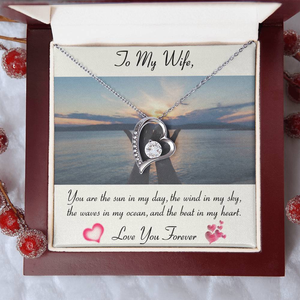 To My Wife, You are the sun in my day White Gold Forever Love Necklace