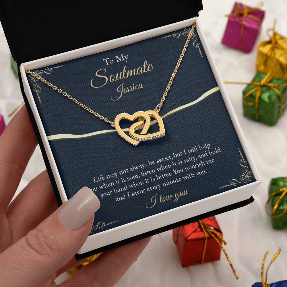 Personalize To My Soulmate Interlocking Hearts Necklace - Thoughtful Romantic  Soulmate  Anniversary Birthday Christmas Gift