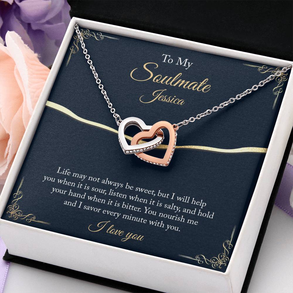 Personalize To My Soulmate Interlocking Hearts Necklace - Thoughtful Romantic  Soulmate  Anniversary Birthday Christmas Gift