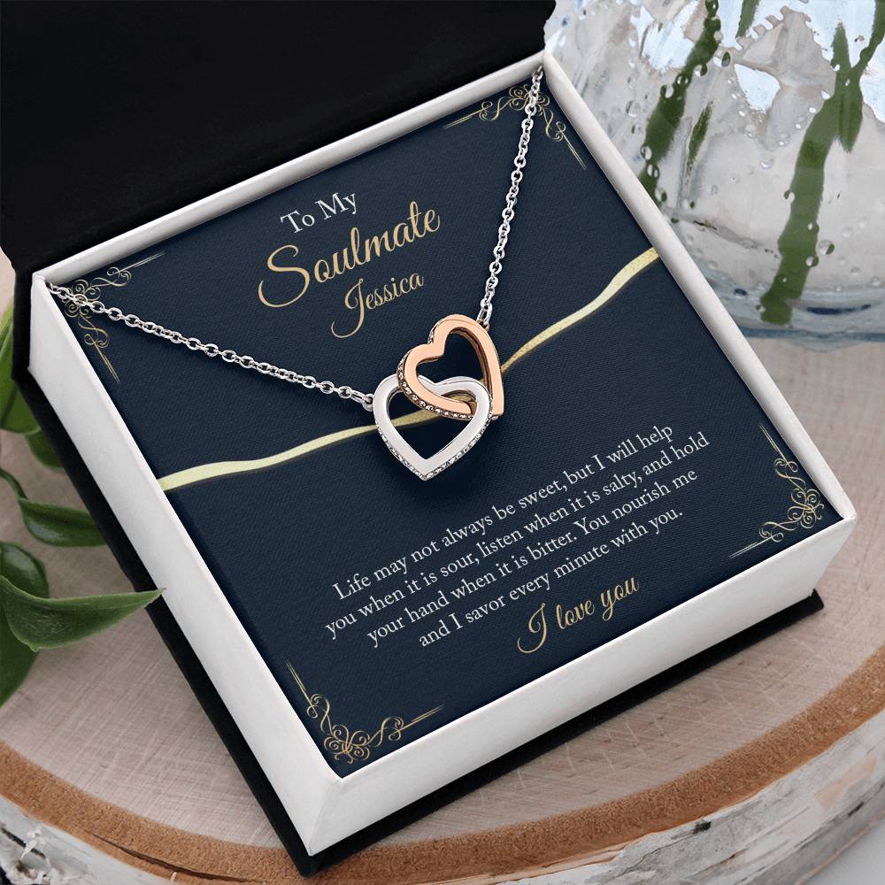 Personalize To My Soulmate Interlocking Hearts Necklace - Thoughtful Romantic  Soulmate  Anniversary Birthday Christmas Gift