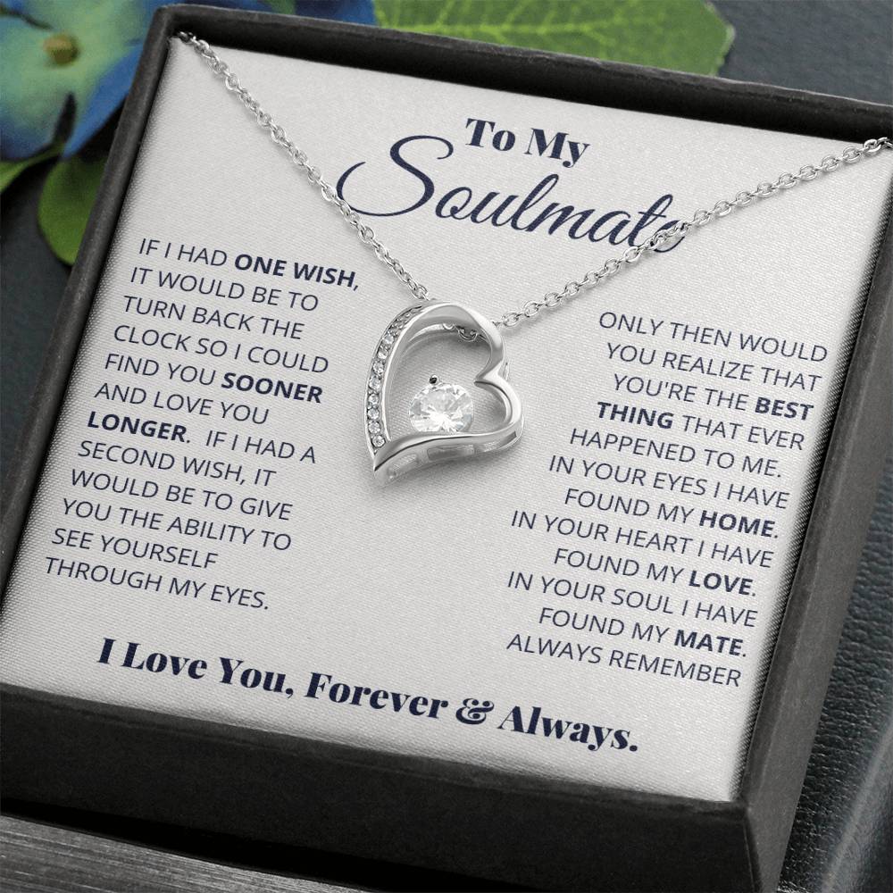 To My Soulmate, I Love You, Forever _ Always White Gold Forever Love Necklace