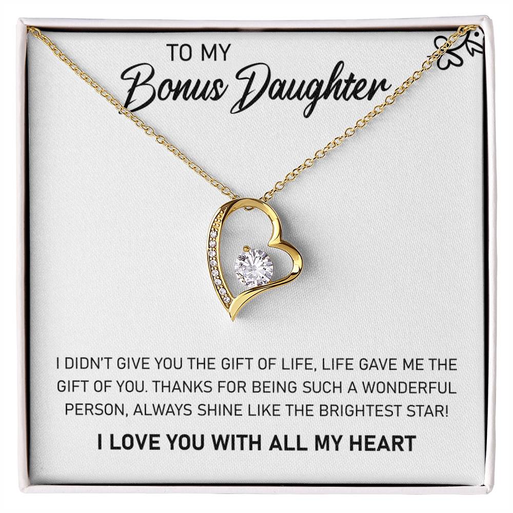 To My Bonus Daughter, Always Shine Like The Brightest Star White Gold Forever Love Necklace