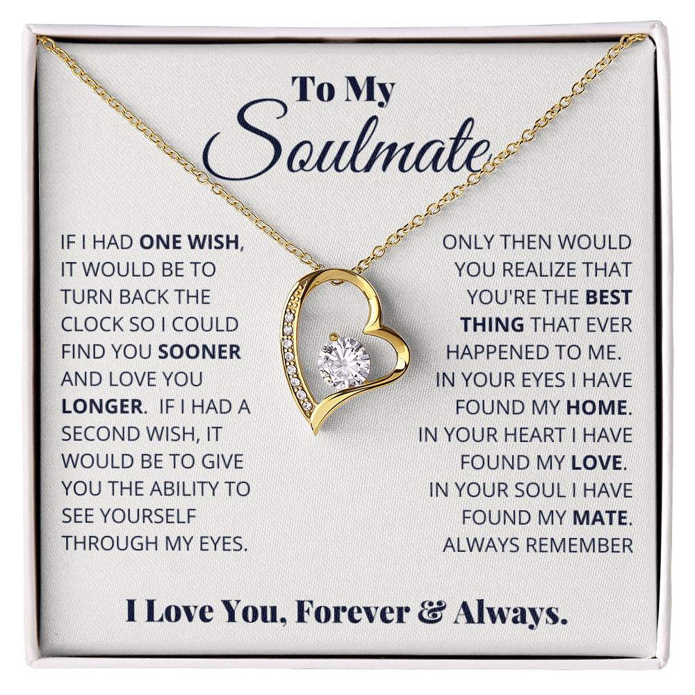 To My Soulmate, I Love You, Forever _ Always White Gold Forever Love Necklace