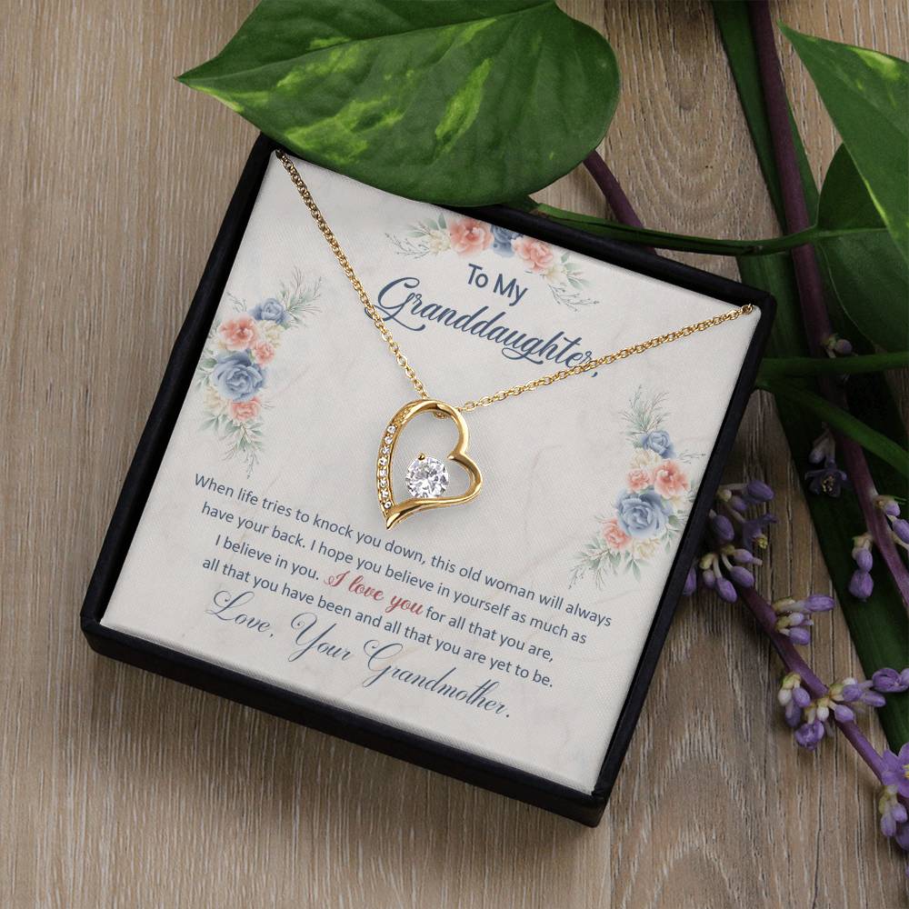 To My Granddaughter, This Old Woman Will Always Have Your Back White Gold Forever Love Necklace