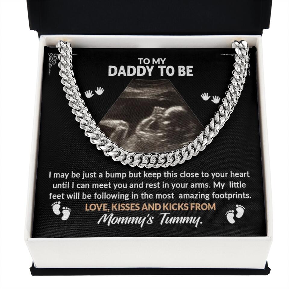 CardWelry Personalized Daddy To Be Necklace Gift Baby Bump Cuban Link Chain Customizer