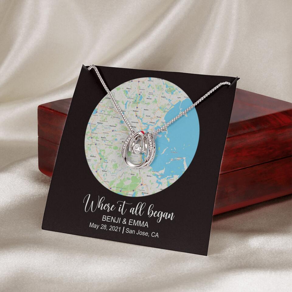 CardWelry Personalized Where It All Began GPS Map for Couple and Soulmates Necklace Anniversary Gifts for Her Customizer