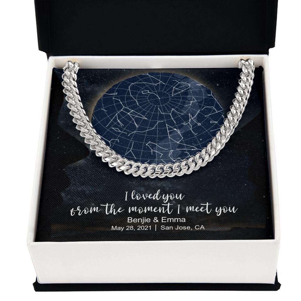 CardWelry Anniversary Gift for Him, Personalized Special Moments Star Map Moon Cuban Link Necklace V1 Customizer