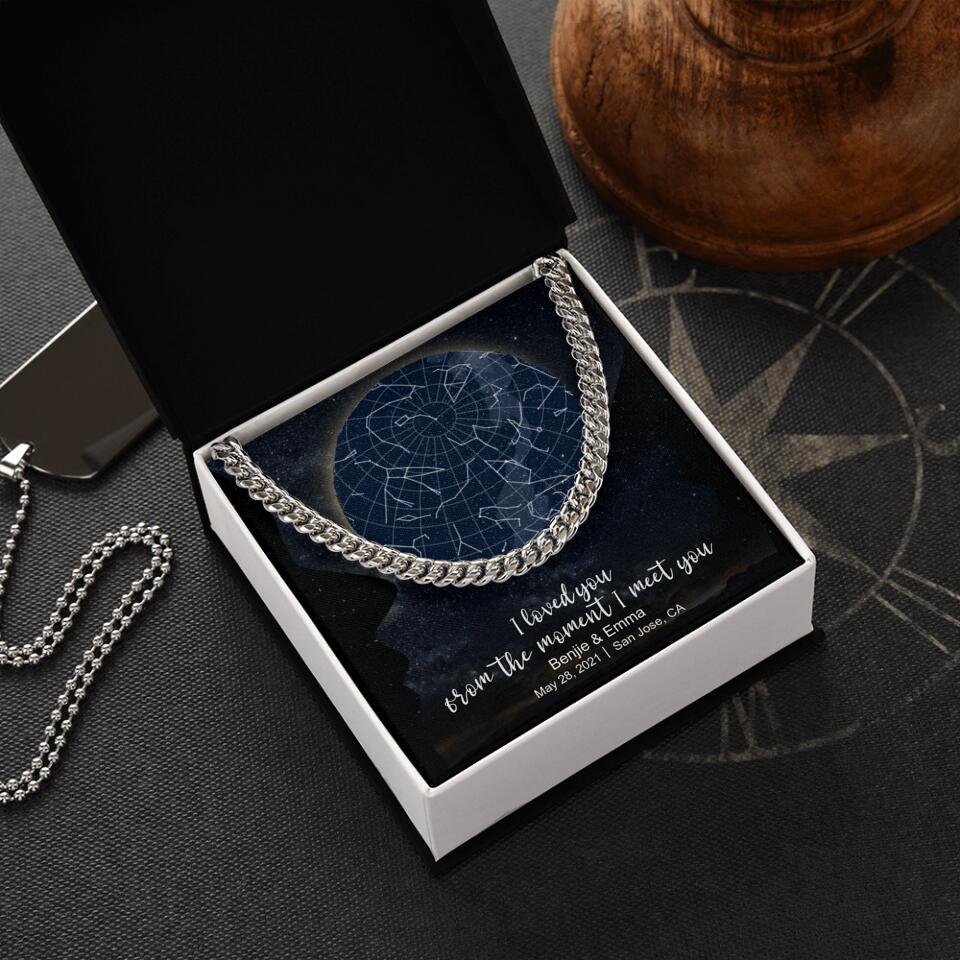 CardWelry Anniversary Gift for Him, Personalized Special Moments Star Map Moon Cuban Link Necklace V1 Customizer