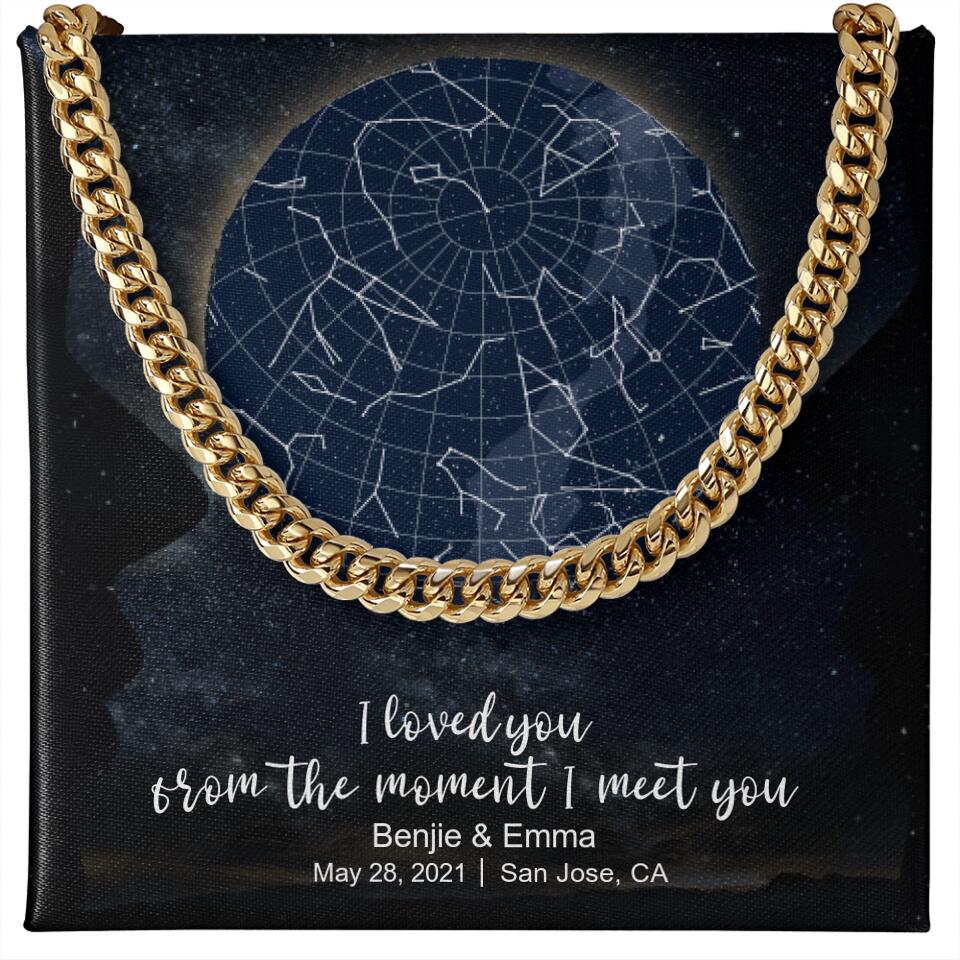 CardWelry Anniversary Gift for Him, Personalized Special Moments Star Map Moon Cuban Link Necklace V1 Customizer