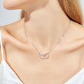 CardWelry Anniversary Gift for Wife Necklace 24K White & 18K Rose Gold Twin Hearts Pendant