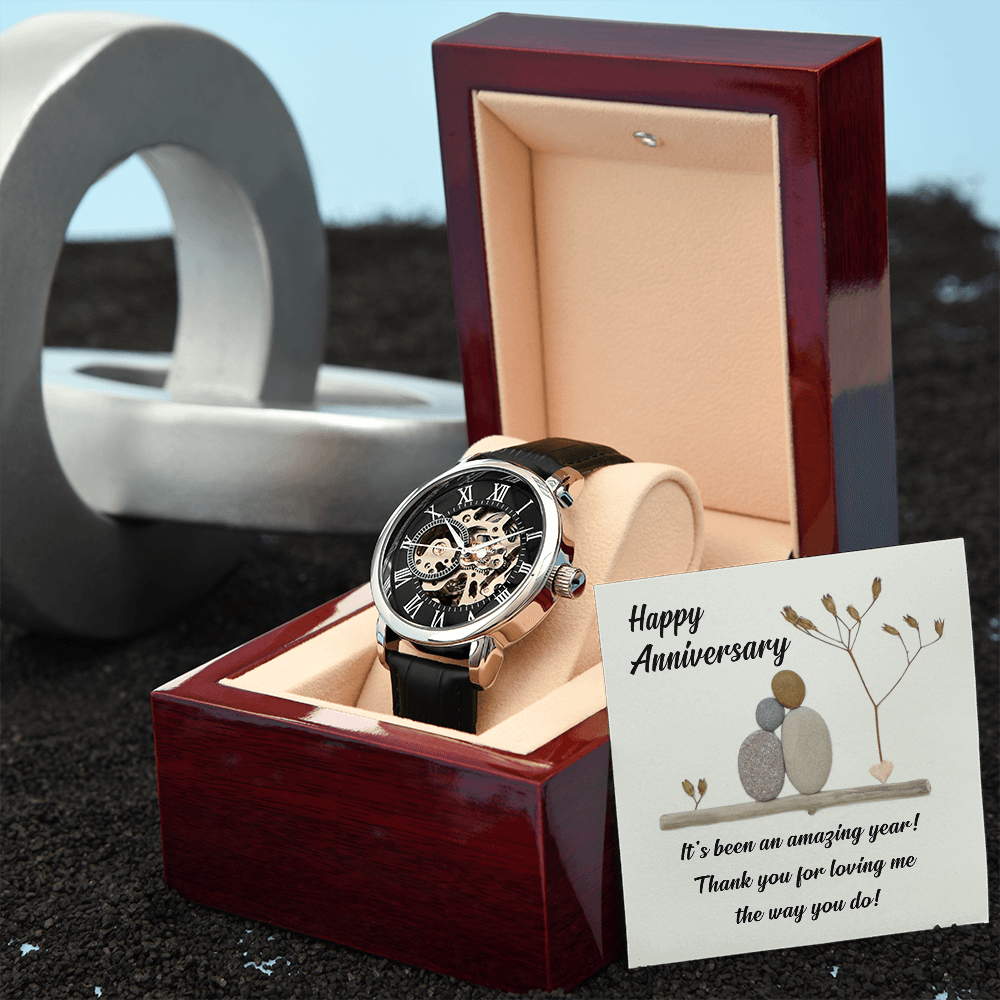 CardWelry Anniversary Watch - Anniversary Gift for Men's Openwork Watch Jewelry