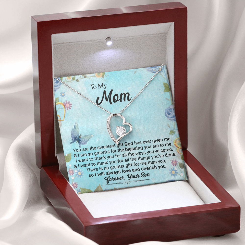 CardWelry To My Mom, You Are The Sweetest Gift God Has Ever Given Me, Love Always, Your Son - Forever Love Necklace Jewelry