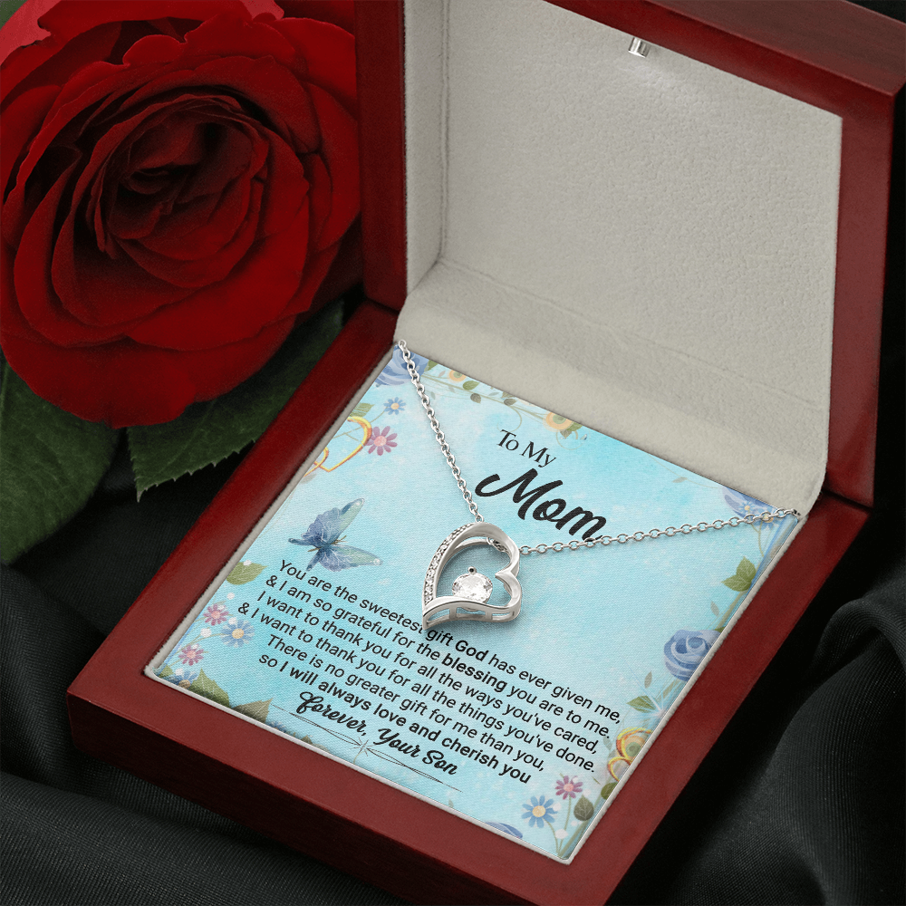 CardWelry To My Mom, You Are The Sweetest Gift God Has Ever Given Me, Love Always, Your Son - Forever Love Necklace Jewelry