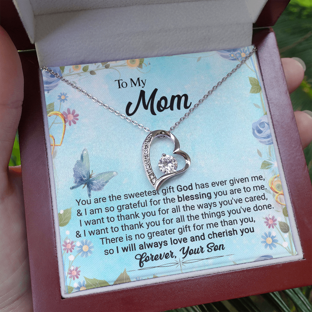 CardWelry To My Mom, You Are The Sweetest Gift God Has Ever Given Me, Love Always, Your Son - Forever Love Necklace Jewelry