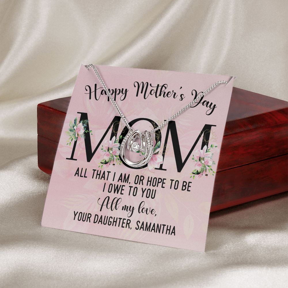 CardWelry Personalized Happy Mother's Day - MOM - All My Love, Your Name - Luck In Love Jewelry Mahogany Style Luxury Box with LED