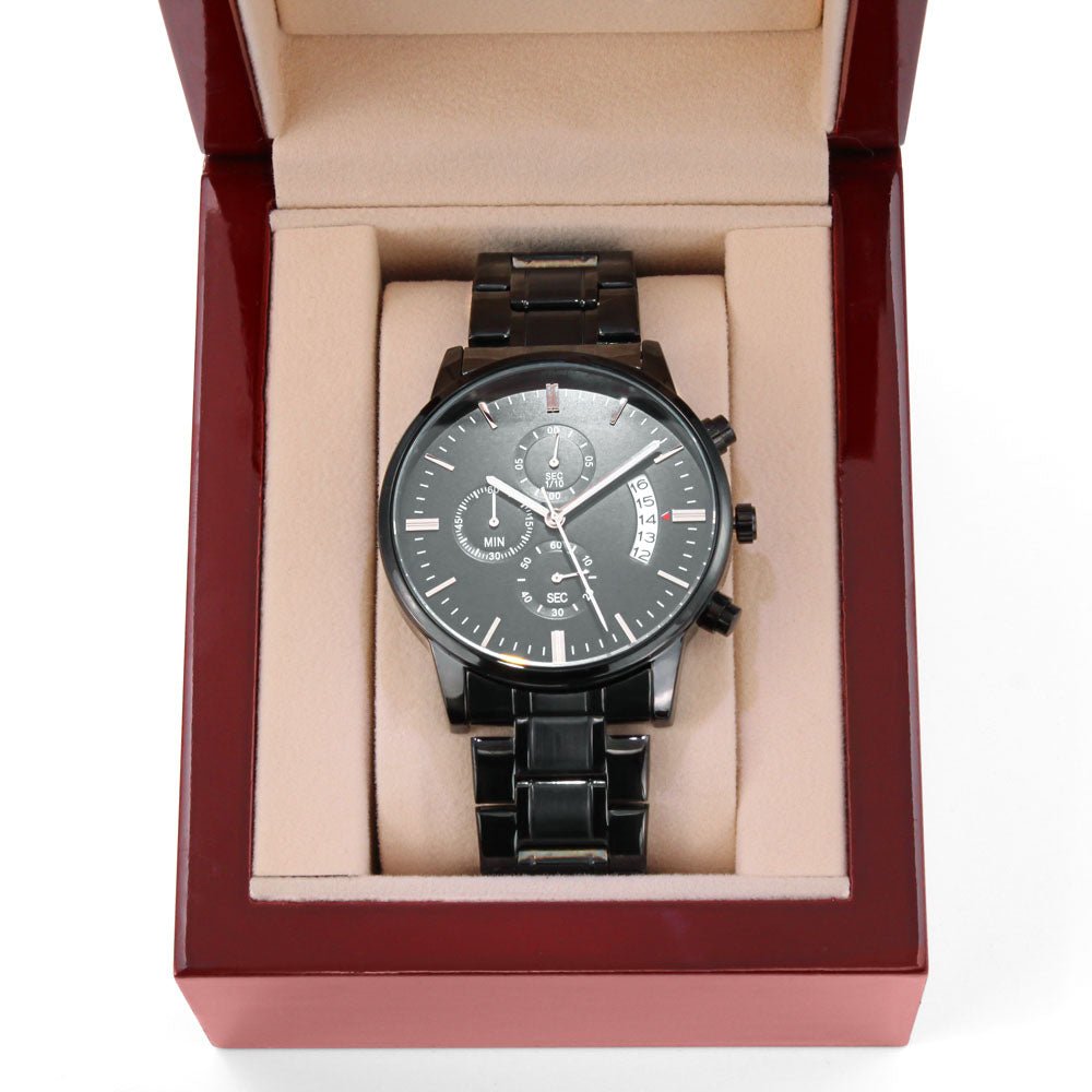 CardWelry Dad Watch - I Will Love You Until the End of Time You are My Hero Engraved Design Black Chronograph Watches