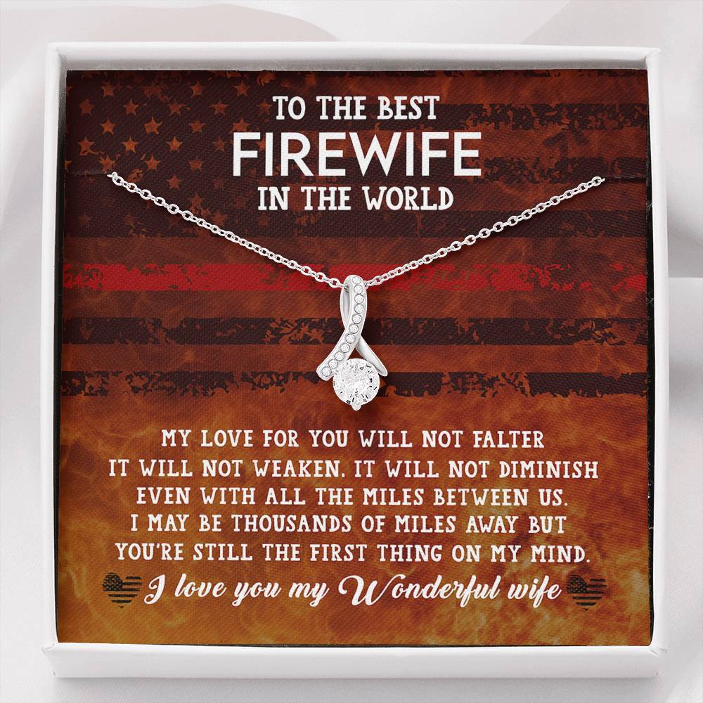 CardWelry Fire fighter Wife Gift, To The Best Firewife In the World Necklace Gift for Fire Wife, Fire Fighter Wife Birthday Gift, from Husband Jewelry Standard Box