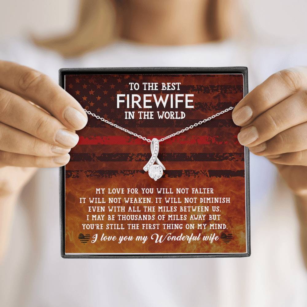 CardWelry Fire fighter Wife Gift, To The Best Firewife In the World Necklace Gift for Fire Wife, Fire Fighter Wife Birthday Gift, from Husband Jewelry