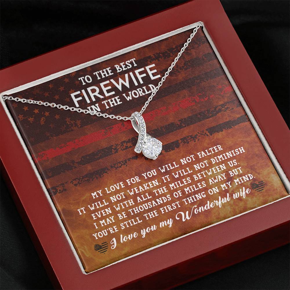 CardWelry Fire fighter Wife Gift, To The Best Firewife In the World Necklace Gift for Fire Wife, Fire Fighter Wife Birthday Gift, from Husband Jewelry Mahogany Style Luxury Box