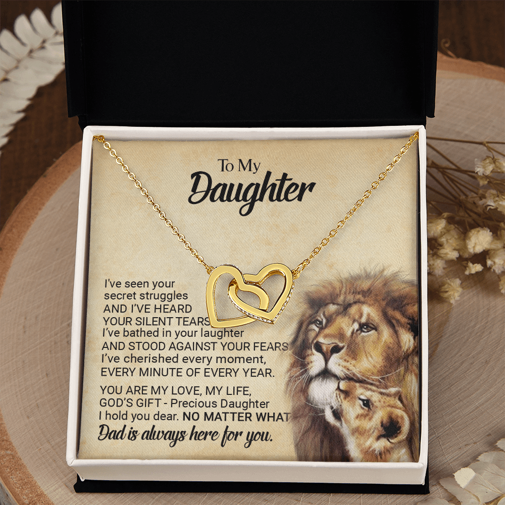 CardWelry Gift for Daughter form Dad, To My Precious Daughter Interlocking Heart Necklace Jewelry 18K Yellow Gold Finish Standard Box