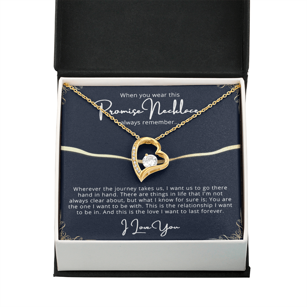 CardWelry Gift for Girlfriend Promise Necklace Forever Love, Wife Gifts for Mothers Day Jewelry 18k Yellow Gold Finish Standard Box