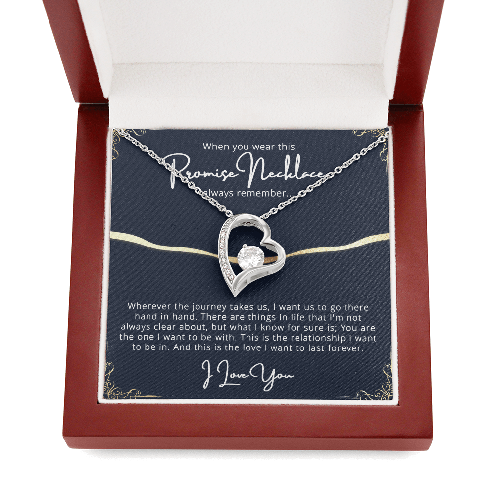 CardWelry Gift for Girlfriend Promise Necklace Forever Love, Wife Gifts for Mothers Day Jewelry 14k White Gold Finish Luxury Box