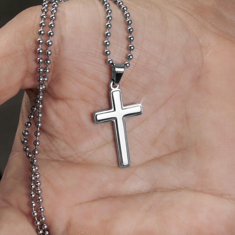 CardWelry Gift for Son Stainless Cross Necklace, Today My Son I am Proud of you, Love Mom Jewelry