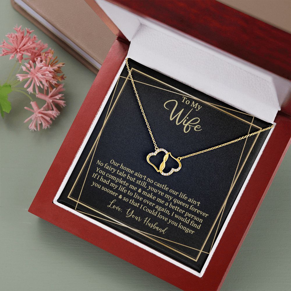 CardWelry Gift to Wife Everlasting Love Necklace Gift, Our Home Ain't No Castle Sentimental Gift to Wife from Husband Jewelry