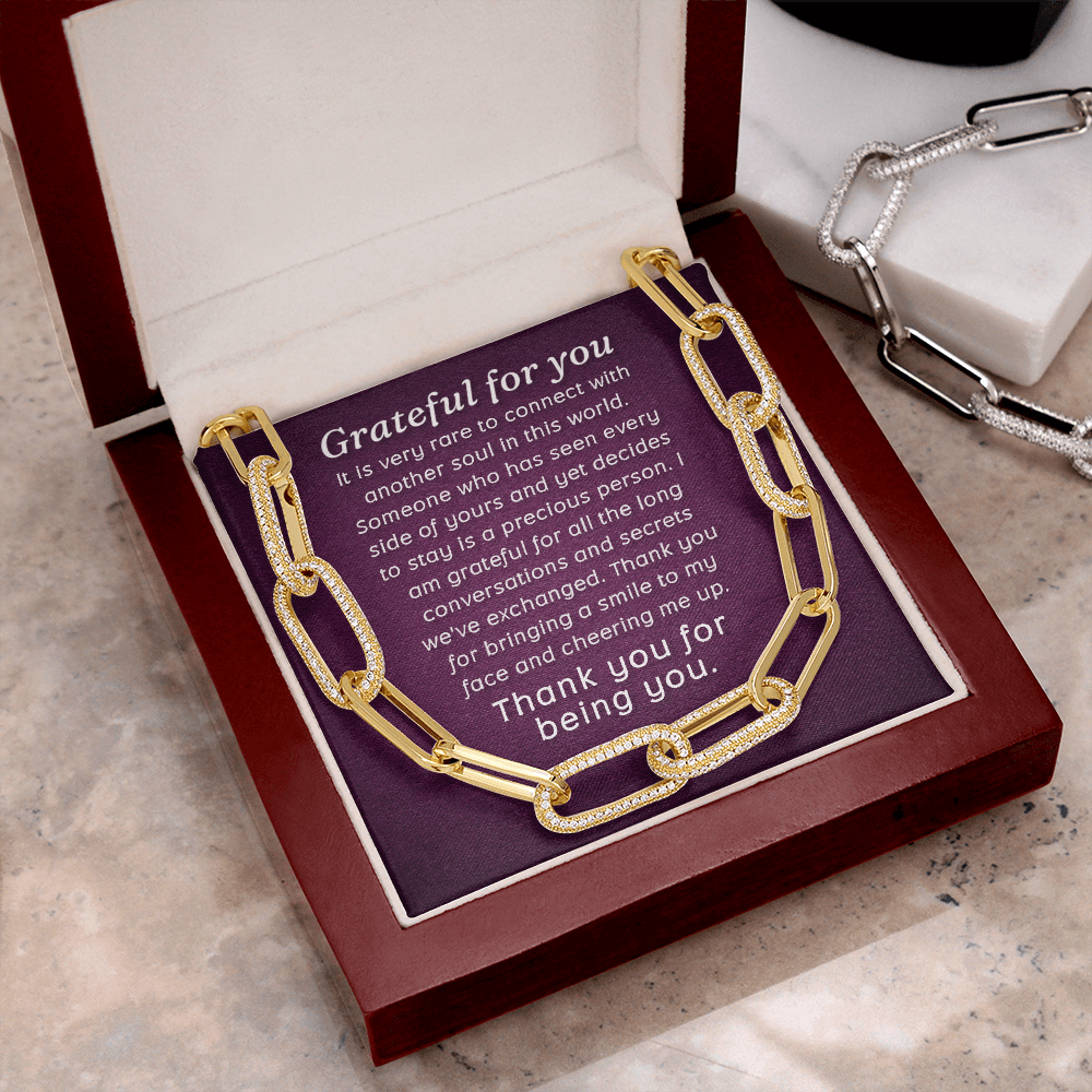 CardWelry Grateful for you, Thank you for Being you Forever Linked Necklace Jewelry 14K Yellow Gold Finish