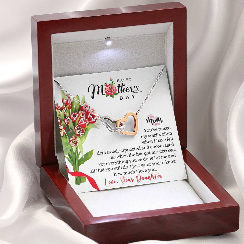 CardWelry Happy Mother's Day Mom - Love, Your Daughter Exclusive Message Card with Interlocking Heart Necklace Gift Jewelry