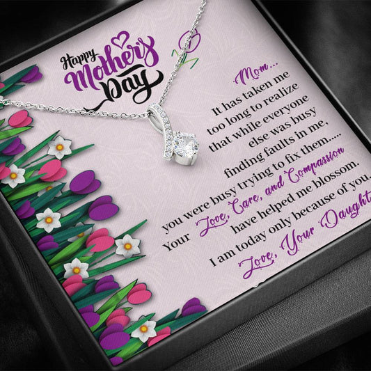 CardWelry Happy Mother's Day Mom Message Card Petite Ribbon Alluring Beauty Necklace Gift for Mom Jewelry