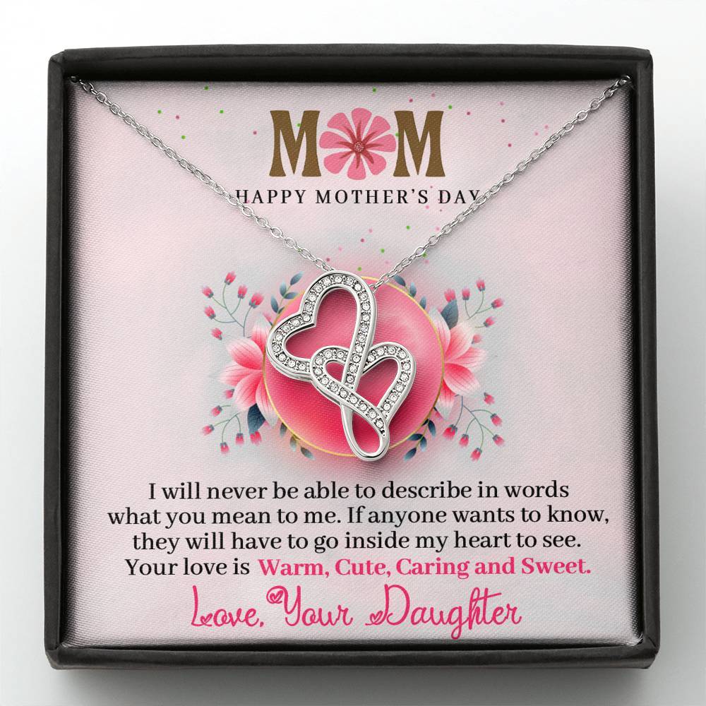 CardWelry Mom Happy Mother's Day - Message Card - Double Hearts Cubic Zirconia Crystals Necklace Gifts Jewelry Standard Box