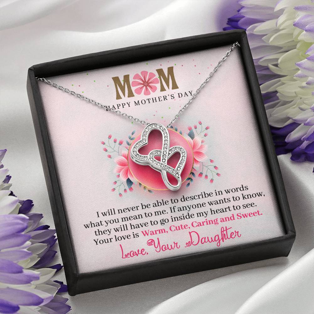 CardWelry Mom Happy Mother's Day - Message Card - Double Hearts Cubic Zirconia Crystals Necklace Gifts Jewelry