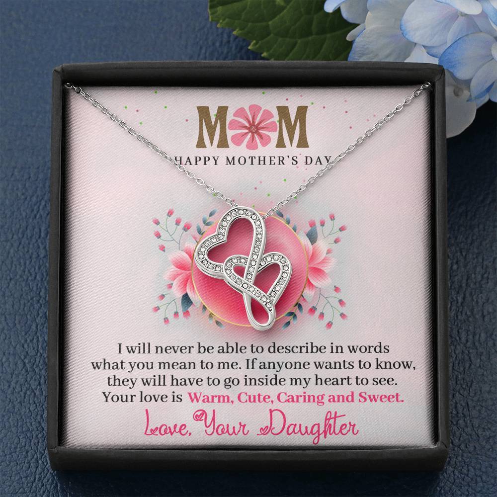 CardWelry Mom Happy Mother's Day - Message Card - Double Hearts Cubic Zirconia Crystals Necklace Gifts Jewelry