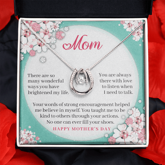 CardWelry Mom Happy Mother's Day, No one can ever fill you shoes - Mothers Day Message Card Necklace for Mom on Jewelry