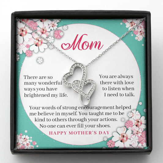 CardWelry Mom - No One Can Ever Fill Your Shoes - Happy Mother's Day Double Hearts Cubic zirconia crystals Necklace Jewelry Standard Box