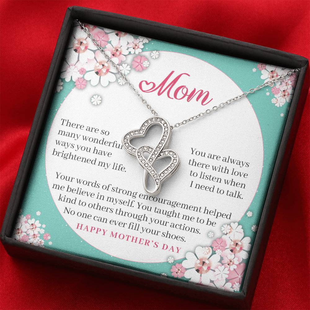 CardWelry Mom - No One Can Ever Fill Your Shoes - Happy Mother's Day Double Hearts Cubic zirconia crystals Necklace Jewelry