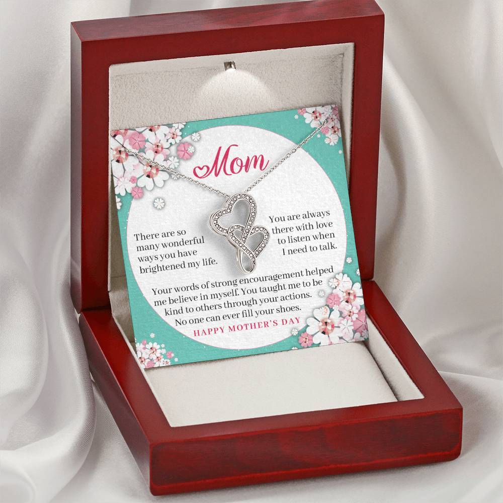 CardWelry Mom - No One Can Ever Fill Your Shoes - Happy Mother's Day Double Hearts Cubic zirconia crystals Necklace Jewelry