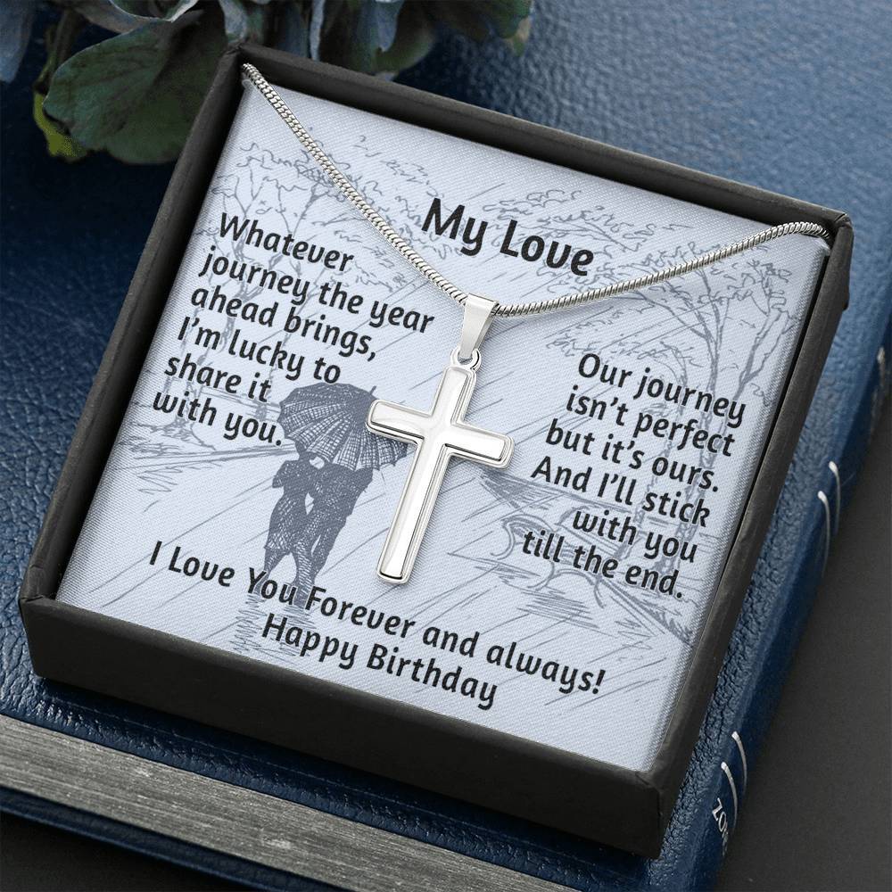 CardWelry My Love, Happy Birthday Cross Necklace for Her Jewelry