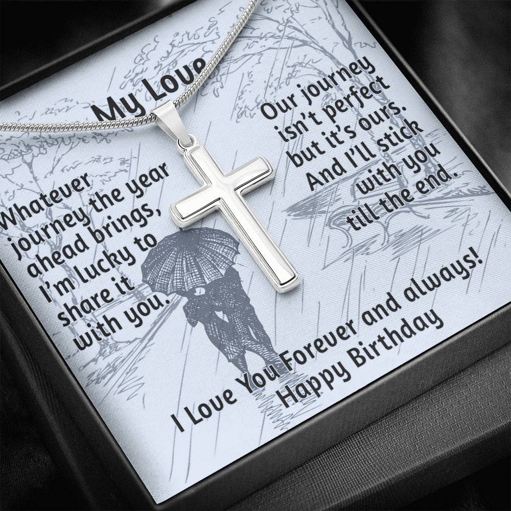 CardWelry My Love, Happy Birthday Cross Necklace for Her Jewelry