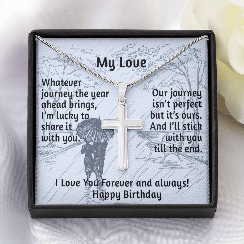 CardWelry My Love, Happy Birthday Cross Necklace for Her Jewelry Standard Box