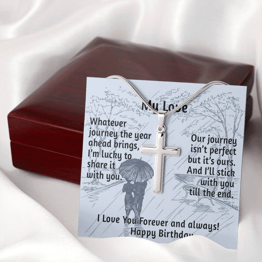 CardWelry My Love, Happy Birthday Cross Necklace for Her Jewelry