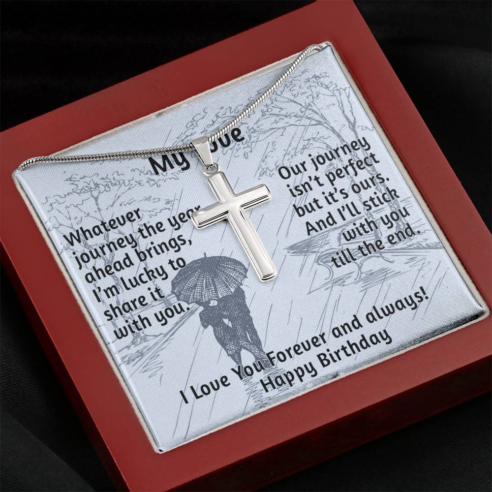 CardWelry My Love, Happy Birthday Cross Necklace for Her Jewelry Mahogany Style Luxury Box