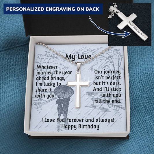 CardWelry My Love, Happy Birthday Cross Necklace for Him Jewelry Standard Box