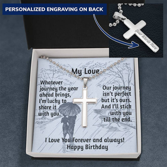 CardWelry My Love, Happy Birthday Cross Necklace for Him Jewelry