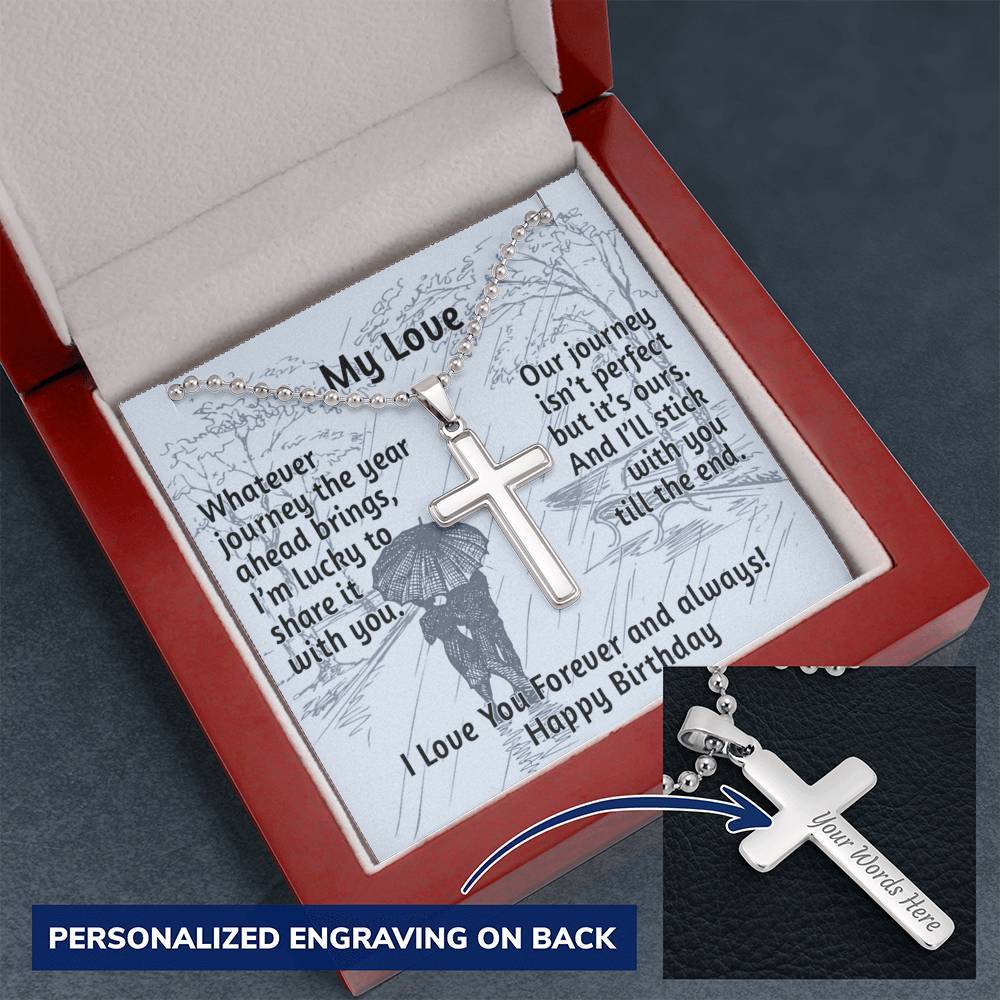 CardWelry My Love, Happy Birthday Cross Necklace for Him Jewelry Mahogany Style Luxury Box