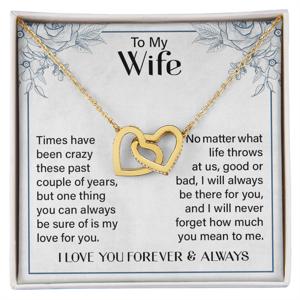 CardWelry Necklace for Wife, Interlocking Hearts Romantic Gift To My Wife - I Love You Forever & Always Jewelry 18K Yellow Gold Finish Standard Box