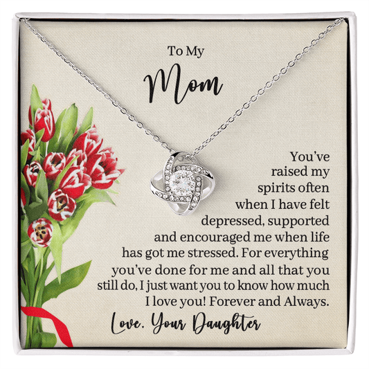 CardWelry Necklace Gift For Mom Love Knot Necklace Gift From Daughter Jewelry 14K White Gold Finish Standard Box