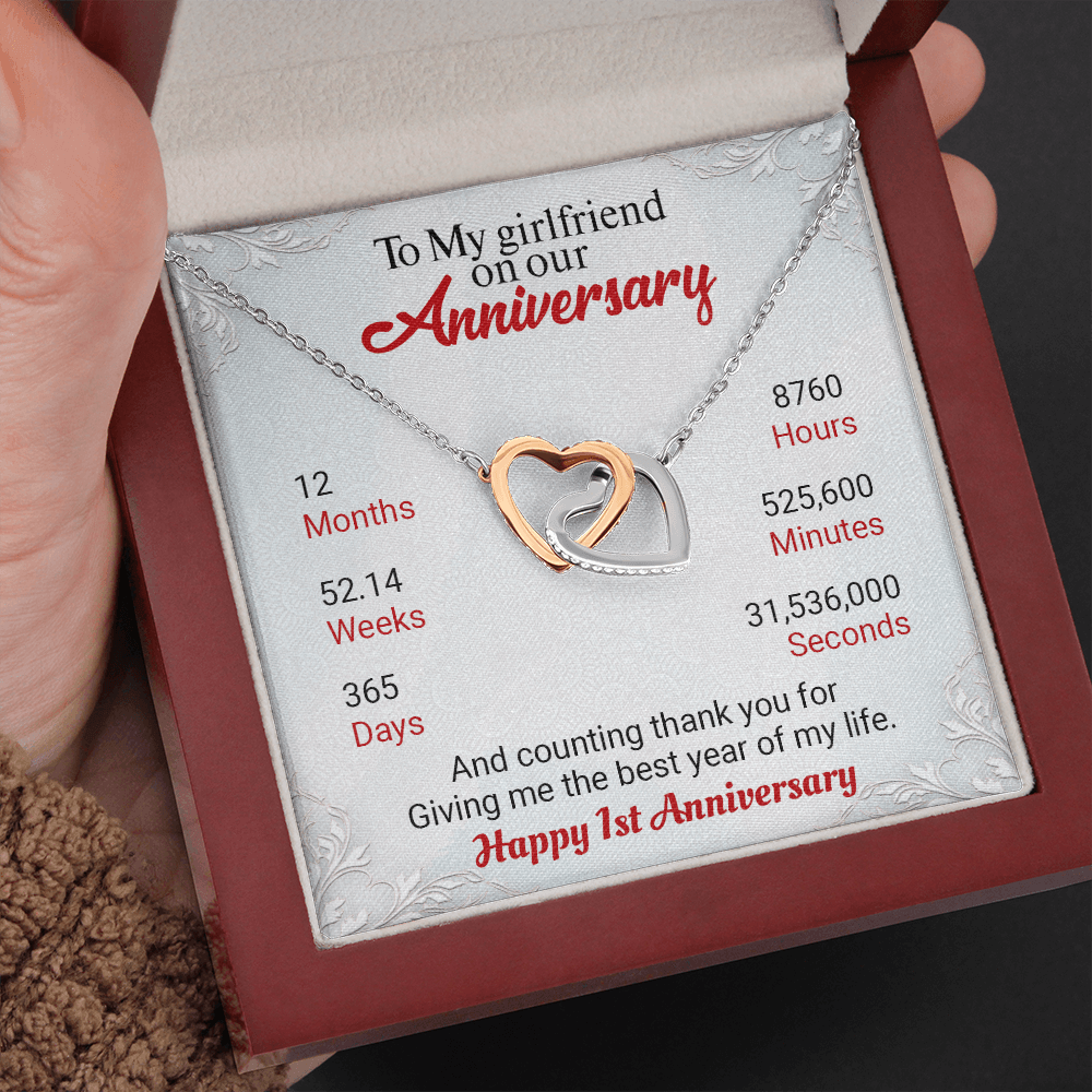 CardWelry Necklace To My Girlfriend on our Anniversary, Interlocked Heart Necklace 1 Year Anniversary Gift from Boyfriend Jewelry