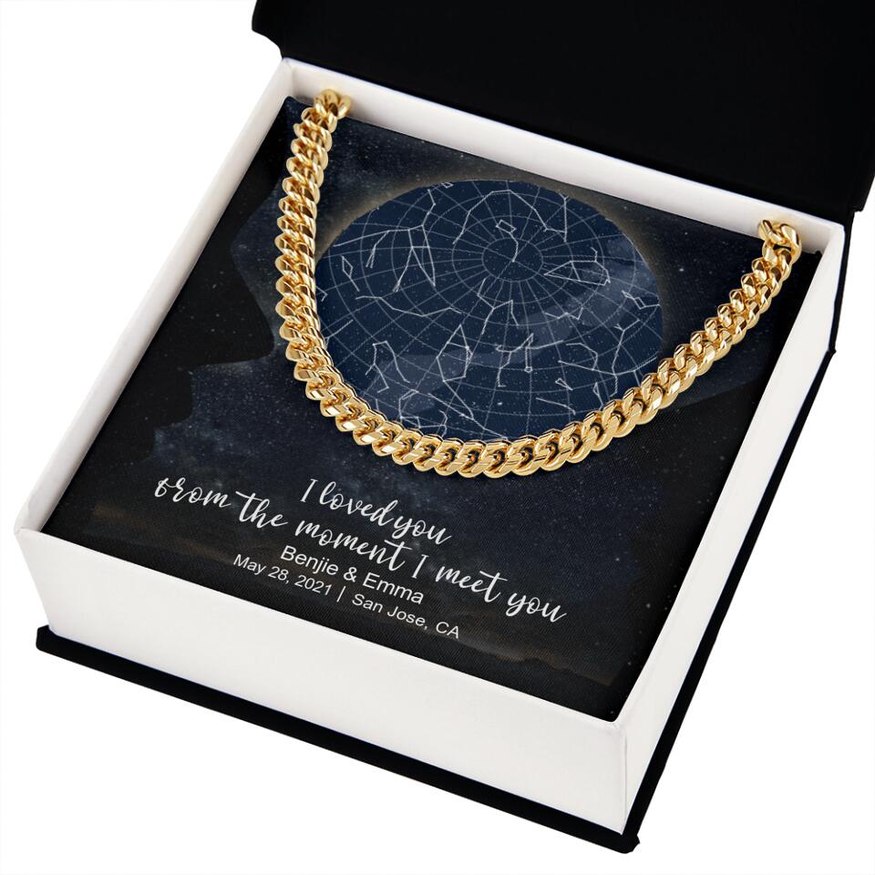 CardWelry Personalized Anniversary Gift for Him, Under this moon - When it all began, Star Map Cuban Link Necklace Customizer